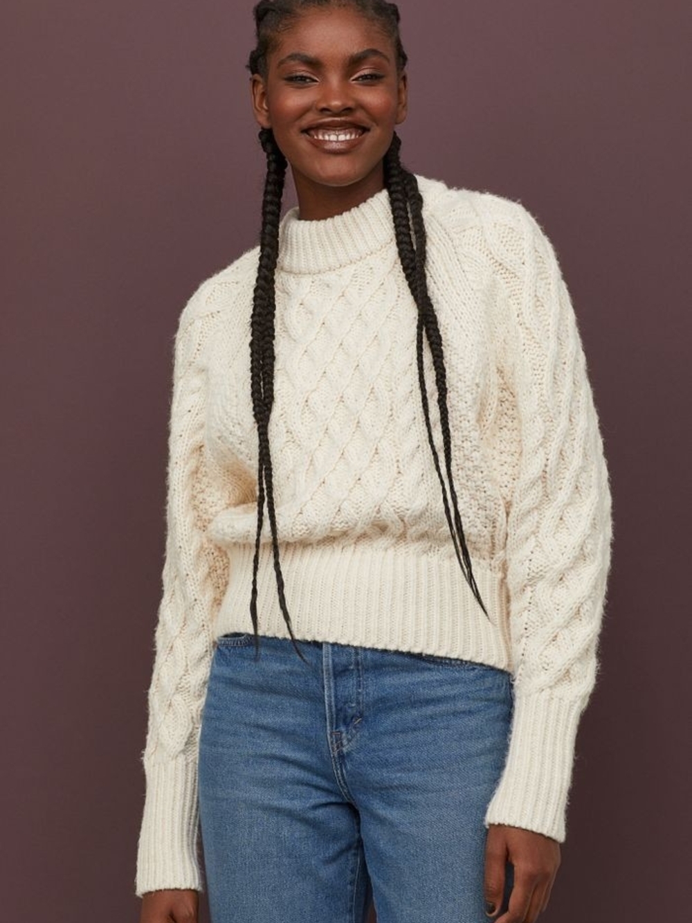 H&M Cream Cable Knit Crewneck Sweater
